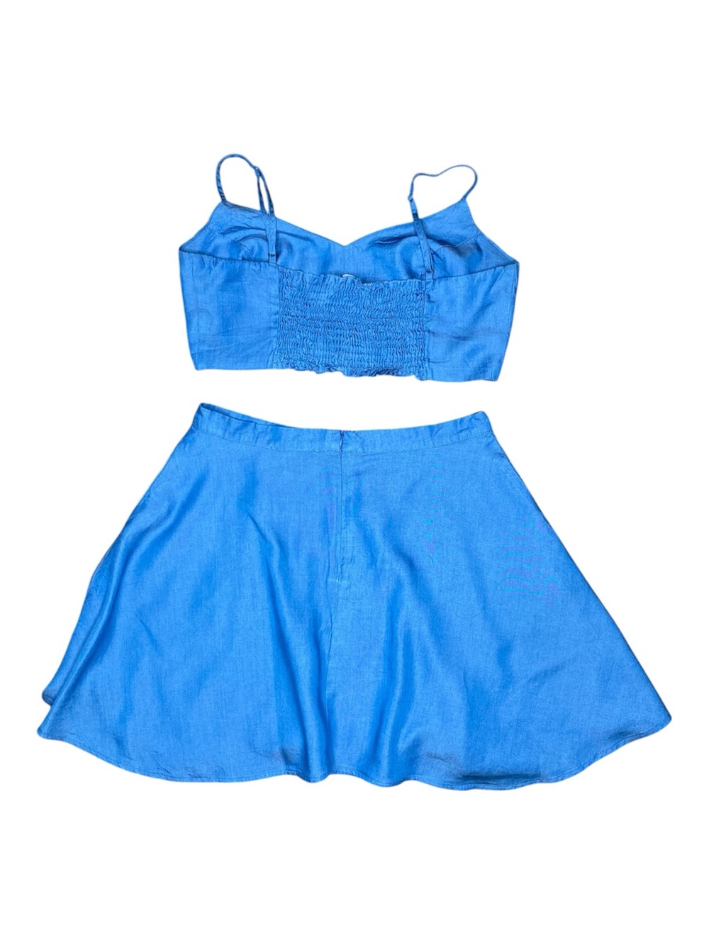 Lulu's Bright Blue Circle Skirt with Matching Crop Top - Size Medium - Picture 2 of 4